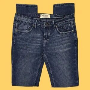 VIGOLD Riley Women's 1/2 (26) Low Rise Skinny Jeans Dark Wash Embellished Pocket